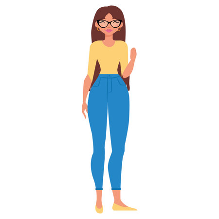 Isolated girl black head with jeans hygge style icon - Vectorのイラスト素材
