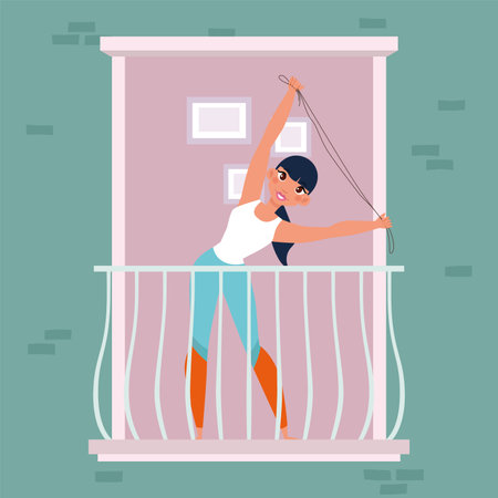 Girl in balcony hygge style design ilustration - Vectorのイラスト素材