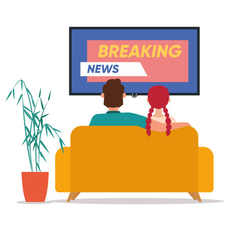 People watch tv news hygge style design ilustration - Vectorのイラスト素材