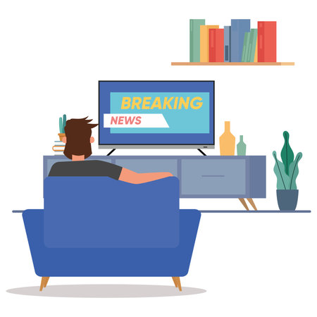 Man watch tv news hygge style design ilustration - Vectorのイラスト素材