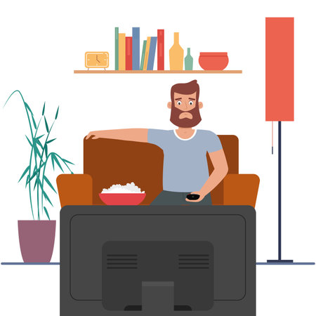Man watch tv news hygge style design ilustration - Vectorのイラスト素材