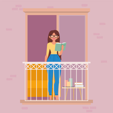 woman in balcony hygge style design ilustration - Vectorのイラスト素材