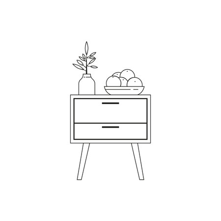 Isolated table and flower vase household draw items icon- Vectorのイラスト素材