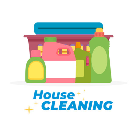 Cleaning products house cleaning image in white blackboard- Vectorのイラスト素材