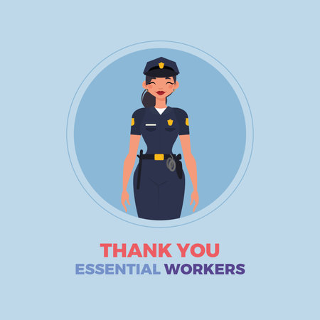 Police woman blue thanks essential workers - Vectorのイラスト素材