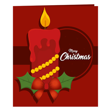 Merry christmas card. Candle and holly - Vectorのイラスト素材