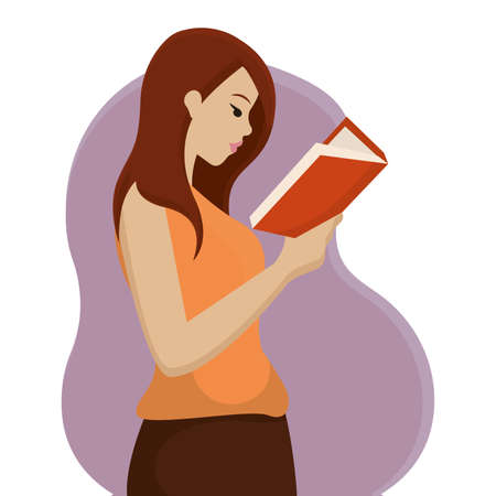 Woman reading a book. Hobbies concept - Vector illustrationのイラスト素材