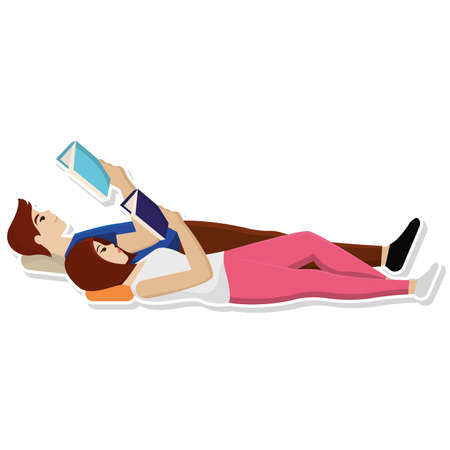 Couple reading books together. Hobbies concept - Vector illustrationのイラスト素材