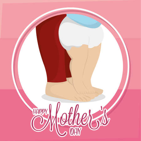 Mother carrying her son on her feet Mother day poster Vectorのイラスト素材