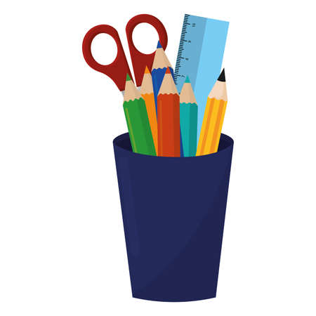 School supplies in a pencil holder Vector illustrationのイラスト素材