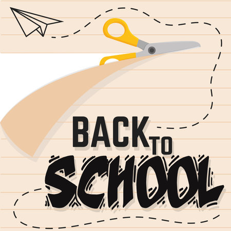 Scissors cutting paper Back to school Vector illustration