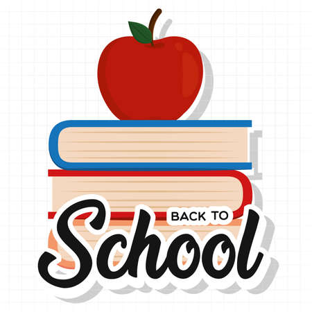 Apple on a stacked books Back to school Vector illustrationのイラスト素材