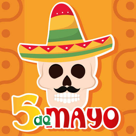 Cinco de mayo poster with a skull Vector illustrationのイラスト素材