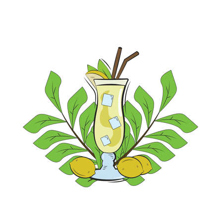 Isolated tropical cocktail with ice, lemons and leaves Vectorのイラスト素材