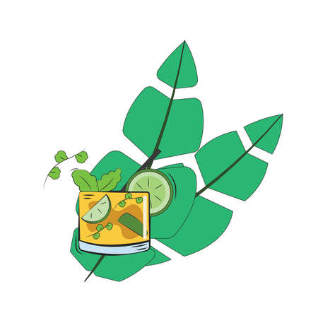 Isolated tropical cocktail with lemons and leaves Vectorのイラスト素材