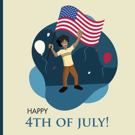 Happy independence day 4th of July poster with a man holding a flag of USA Vectorのイラスト素材