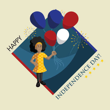 Happy independence day 4th of July poster with a woman holding balloons Vectorのイラスト素材
