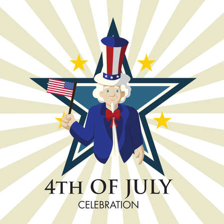 Happy independence day 4th of July poster with uncle ben cartoon Vectorのイラスト素材