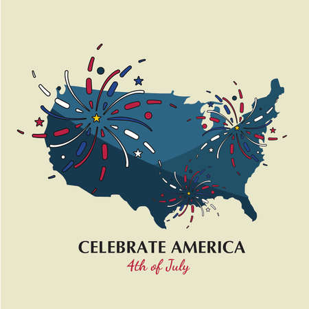Happy independence day 4th of July poster with the map of USA Vectorのイラスト素材