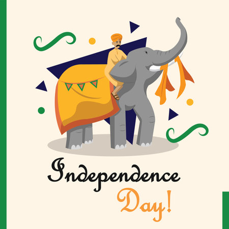 Happy India independence day poster with a man riding an elephant Vectorのイラスト素材