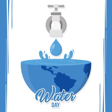 Colored water day poster water tap with earth globe Vector illustrationのイラスト素材