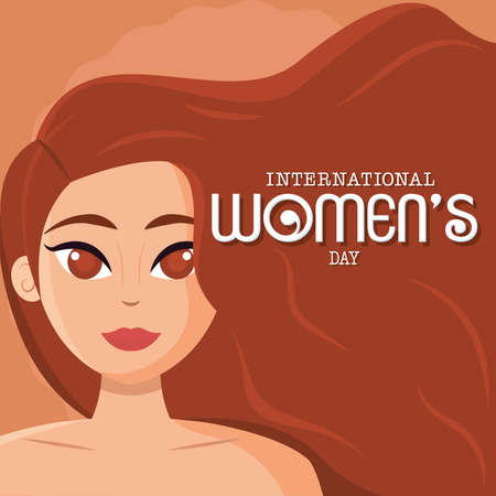 Happy women day poster happy woman with waving hair Vector illustrationのイラスト素材