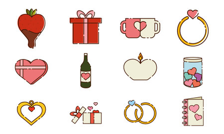 Set of different valentine day flat design icons Vector illustrationのイラスト素材