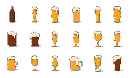 Set of beer glasses and mugs icons Vector illustrationのイラスト素材