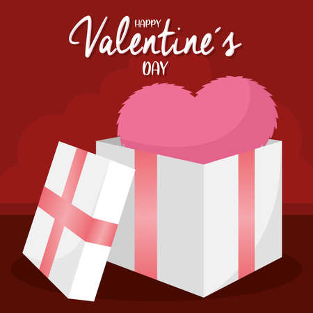 Valentine day poster Open present box with heart shape Vector illustrationのイラスト素材