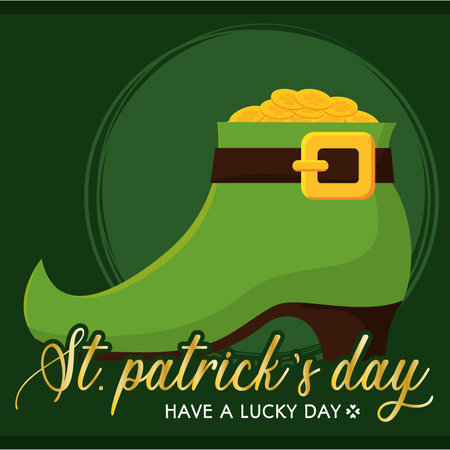 Colored saint patrick day poster elvish boot with golden coins Vector illustrationのイラスト素材