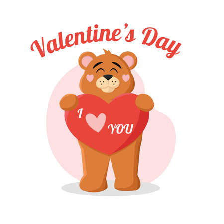 Isolated happy teddy bear holding a heart with a message Valentine day Vectorのイラスト素材