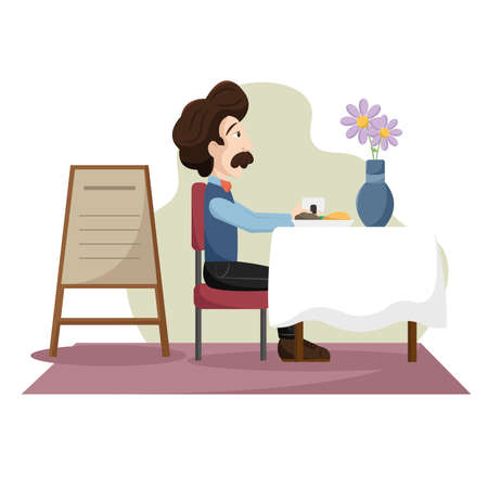 Happy hipster cartoon on a dinner table Vectorのイラスト素材