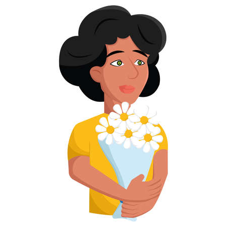Isolated happy pretty woman cartoon with a boutique of flowers Vectorのイラスト素材