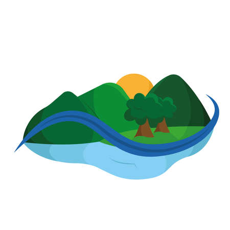 Isolated natural landscape with rivers and mountains Vectorのイラスト素材