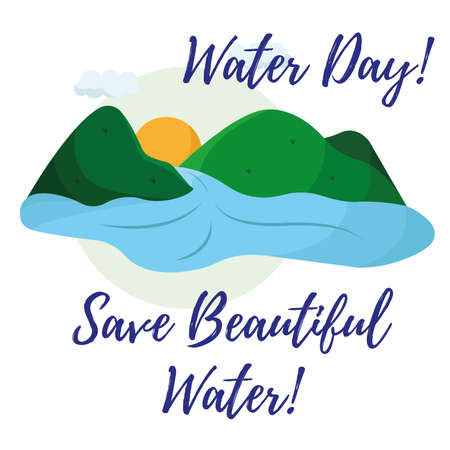 Colored natural landscape with rivers and mountains Happy water day Vectorのイラスト素材