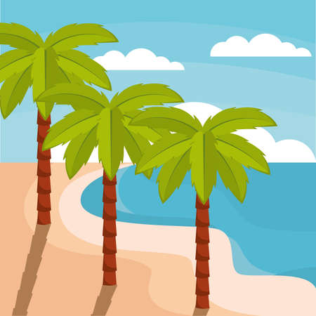 Poster palms beach landscape vector illustrationのイラスト素材