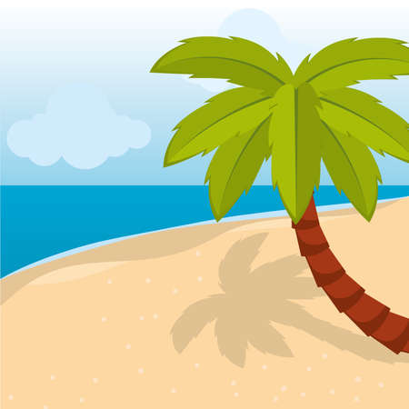 Poster palms beach landscape vector illustrationのイラスト素材