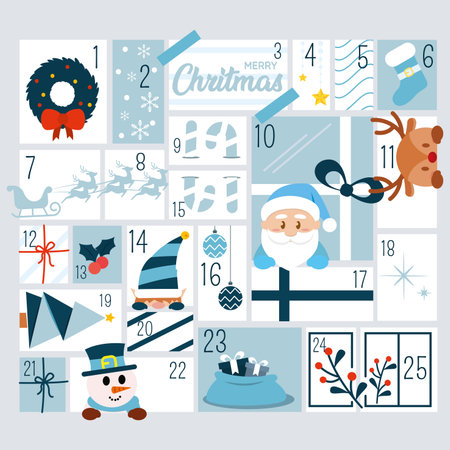 Colored christmas advent calendar with traditional objects Vectorのイラスト素材