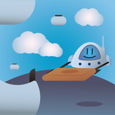 Flying cute robot delivering a pizza Vectorのイラスト素材