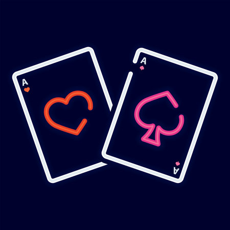 Group of poker cards Casino icon Neon style Vectorのイラスト素材