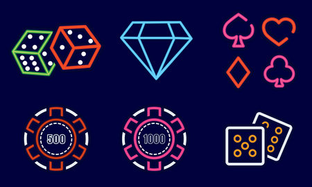 Set of different casino icons Neon style Vectorのイラスト素材
