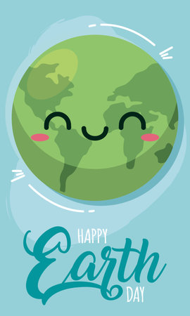 Earth day poster Planet cartoon kawaii Vectorのイラスト素材