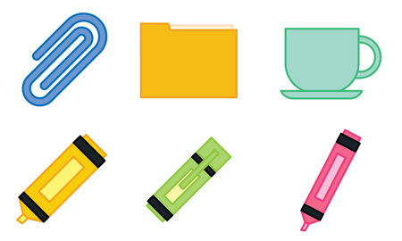 Set of different colored office supplies icons Vectorのイラスト素材