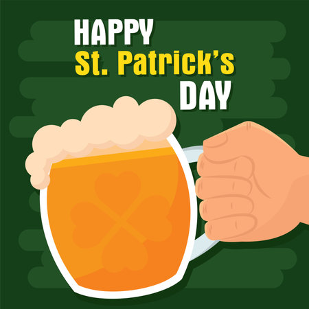 Hand holding a mug with beer Saint patrick day poster Vectorのイラスト素材