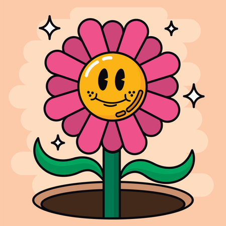 Isolated colored happy flower traditional cartoon character Vectorのイラスト素材