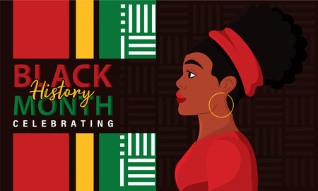Black history month colored poster Afro american girl character Vectorのイラスト素材