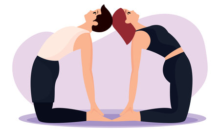 Isolated pair of people doing yoga exercises Vectorのイラスト素材