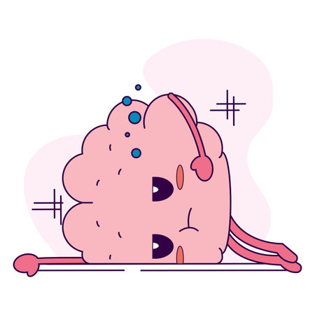 Isolated cute exhausted brain cartoon character Vectorのイラスト素材