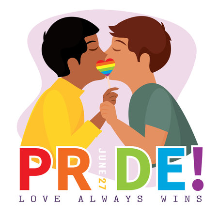 Isolated homosexual couple kissing each other Pride month Vectorのイラスト素材