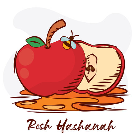 Isolated sketch of apples with honey and a bee Rosh Hashanah Vectorのイラスト素材